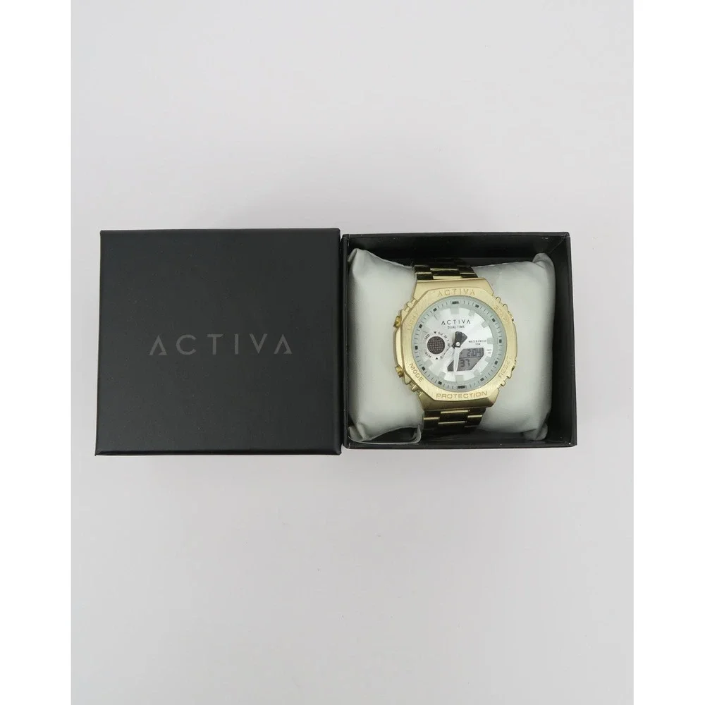 Activa‎ Signal X Unisex Watch 45.5mm Dual Time Gold Tone Analog Digital New